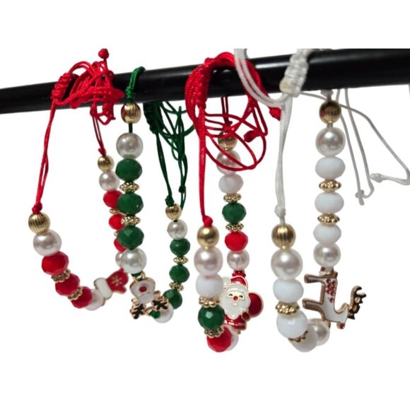 4pcs KC Golden-Plated Elastic Acrylic Bohemian Christmas Beaded Bracelets - NEW - Picture 3 of 13